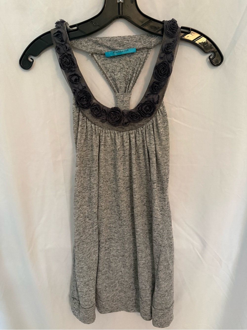 buttons Gray Racerback Tank with Rosette Trim